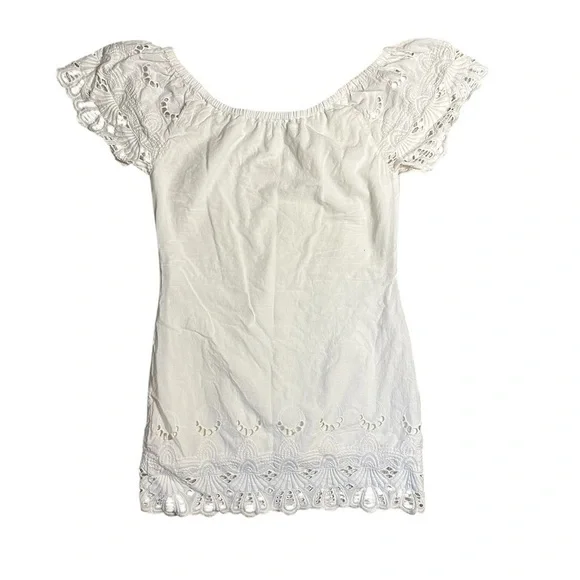 Evereve Eyelet Lace Dress Off The Shoulder Scalloped Edge Women's XS - Picture 5 of 5